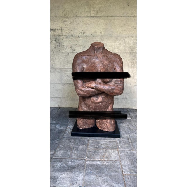An exceptional and imposing Mid-Century Modern architectural female torso sculpture, executed in the expressive Brutalist...