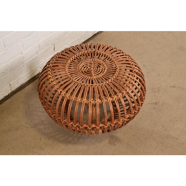 Franco Albini Franco Albini Mid-Century Organic Modern Italian Rattan Pouf Ottoman For Sale - Image 4 of 10
