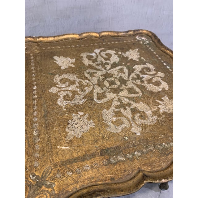 Vintage Mid-Century Italian Neoclassical Florentine Table, Gilt-Wood Square For Sale - Image 11 of 12