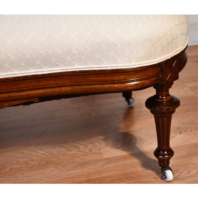 1880s Antique Victorian Carved Walnut Spring-Seat Bench / Settee / Loveseat For Sale - Image 9 of 12