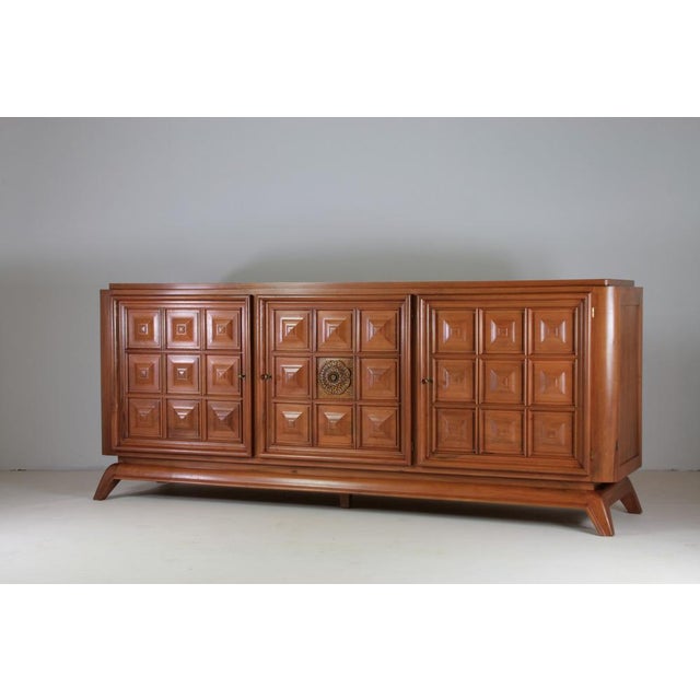 Large Brutalist Walnut Sideboard, France, 1940s For Sale - Image 4 of 13