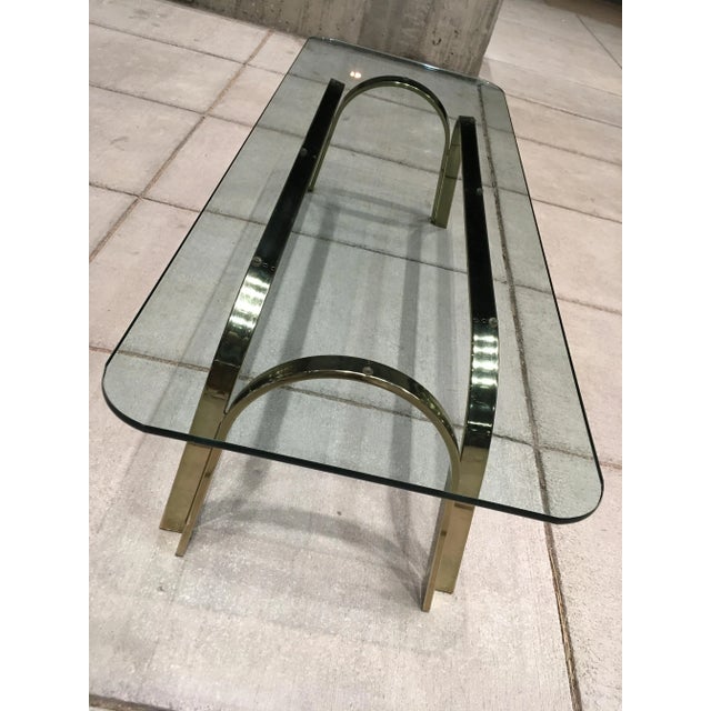 Postmodern Brass & Glass Coffee Table After Roger Sprunger For Sale - Image 10 of 13