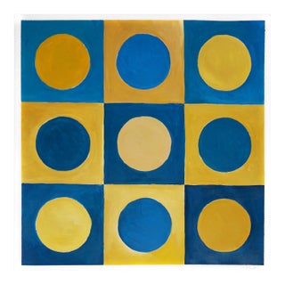 2022, Art Deco Geometric Pattern of "Pale Blue Dots", Acrylic Painting on Watercolor Paper by Natalia Roman For Sale