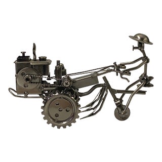 Pewter Nickel Color Metal Mechanic Rider Display Art Figure For Sale