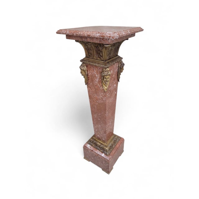 Stone Antique French Louis XV Rouge Marble and Figural Bronze Maiden Pedestal Stand For Sale - Image 7 of 11