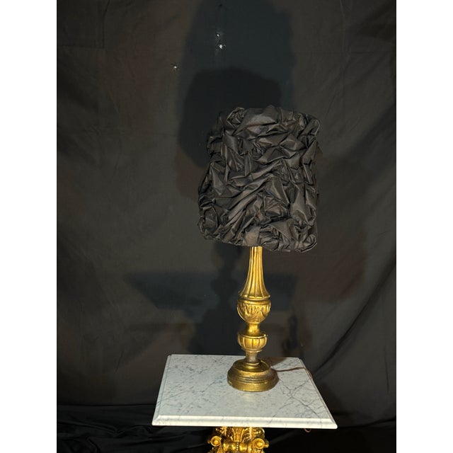 Late 19th Century Ornate Gold Table Lamp With Black Textured Statement Shade For Sale In Miami - Image 6 of 12