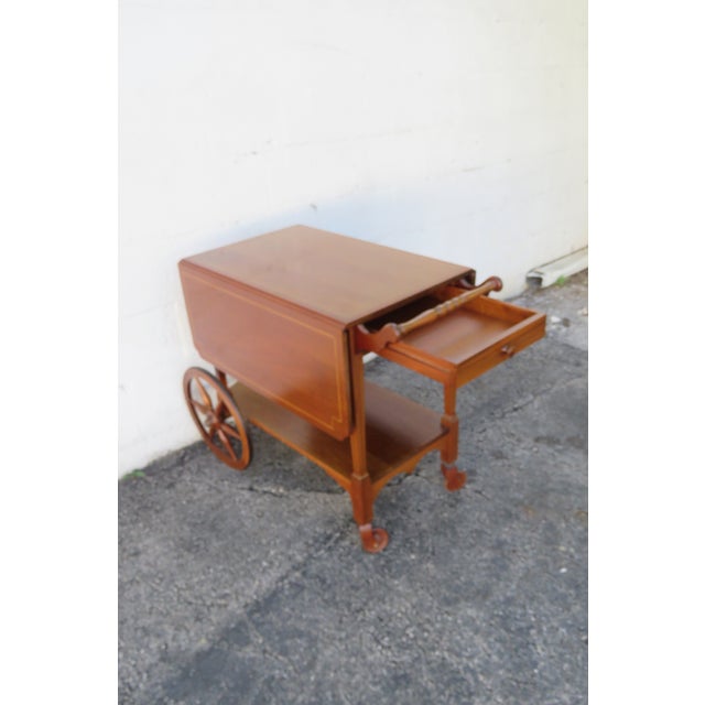 1940s 1940s Mahogany Inlay Drop Leaf Bar Server Tea Coffee Cart With Glass Tray 6052 For Sale - Image 5 of 18