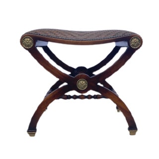 Neoclassical Bench With Leather Seat For Sale