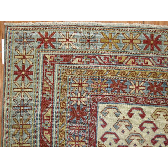 Ivory Light Blue Red Vintage Caucasian Shirvan Rug For Sale - Image 4 of 6