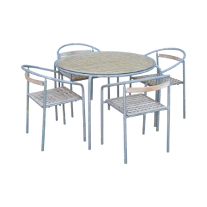 Soho Contract Group Teak and Galvanized Steel Round Patio Table + 4 Chairs Dining Set (B)