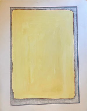 1990s Abstract, Minimal, Yellow Color Field Oil Painting With Shaded Graphite Border