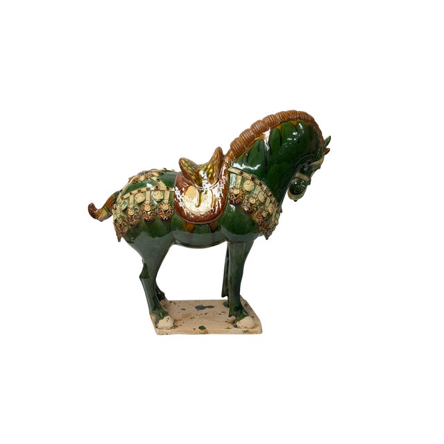 Asian Oriental Ceramic Sancai Green Brown Beige Fengshui Artistic Figure For Sale - Image 3 of 11