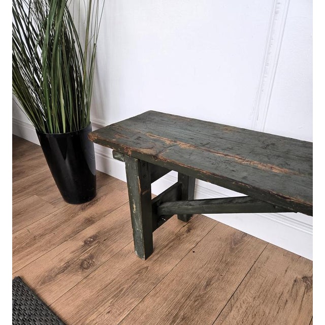 Antique Rustic Italian Farm Country Wooden Bench, 1890s For Sale - Image 4 of 9