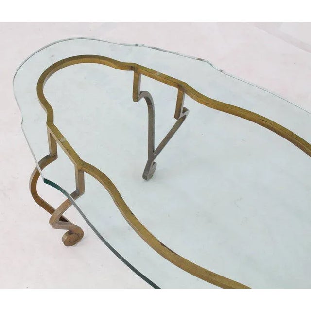 1970s 1970s Mid-Century Modern Oval Glass Gold Wrought Iron Base Coffee Table For Sale - Image 5 of 13