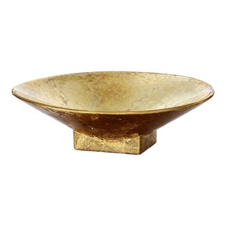 Vintage Gold Art Glass Pedestal Bowl – Textured Metallic Finish, Modern Sculptural Centerpiece For Sale