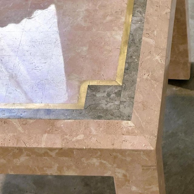 Postmodern Pink Marble Coffee Table with Brass Inlay, Italy, 1980s For Sale - Image 4 of 8