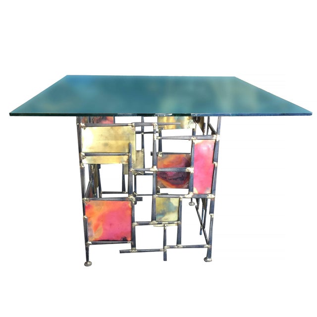 Mid-Century Modern Silas Seandel Style Mixed Metal Nail Brutalist Side Table For Sale - Image 3 of 9