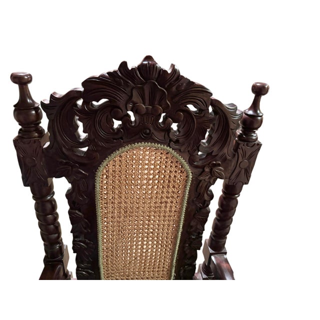 Pair of Antique Carved Mahogany Cane-Back Armchairs, C. 1890–1910 For Sale - Image 9 of 10