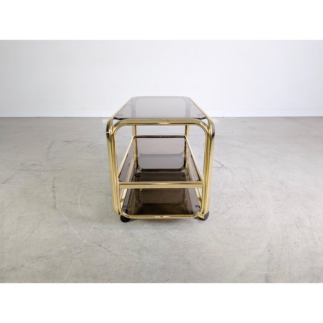 Mid-Century Modern Serving Trolley in Brass and Glass, Italy, 1970s For Sale - Image 4 of 10