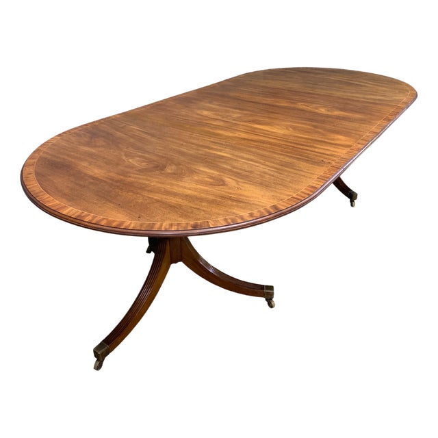 Large Twin Pillar Mahogany Dining Table, 1910 For Sale