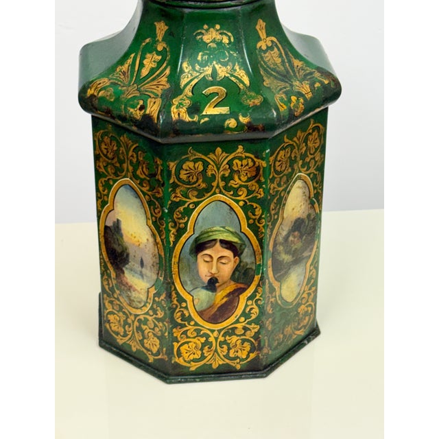 Design Plus Gallery presents an Antique Victorian Hand-Painted Tole Tea Canister No. 2 from Savage London. Formed from...