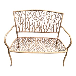 Late 20th-C. Faux Bois Metal Garden Bench or Settee For Sale