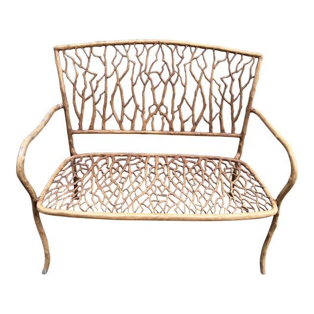 Late 20th-C. Faux Bois Metal Garden Bench or Settee For Sale