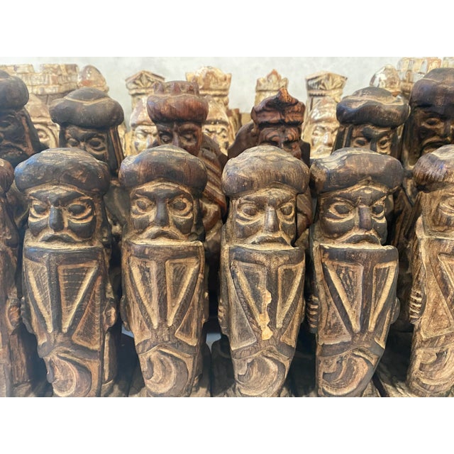 Gothic Large Antique Hand Carved Wood Chess Pieces For Sale - Image 3 of 13