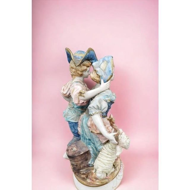 Large Capodimonte Figurine Group of Boys with Lamb and Dog, 1890s For Sale - Image 3 of 18