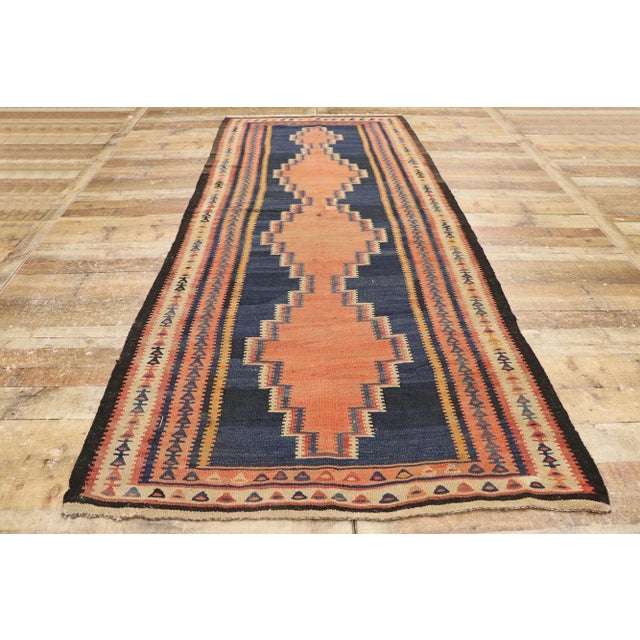Textile Vintage Persian Bijar Kilim Rug - 04'01 X 09'07 For Sale - Image 7 of 8
