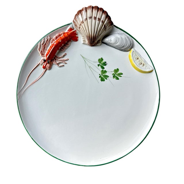 Set of 10 Rare Vintage Italian Hand-Made Coastal Seafood Plate Set For Sale - Image 4 of 11