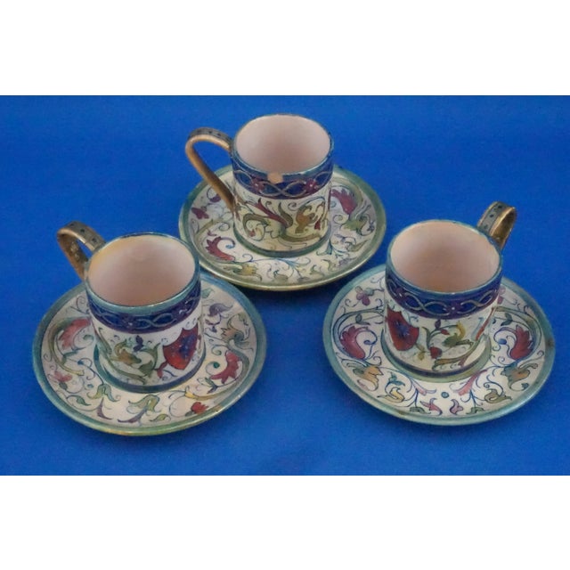 Ceramic Cups and Saucers by Alfredo Santarelli for Gualdo Tadino, 1890s, Set of 6 For Sale - Image 4 of 18