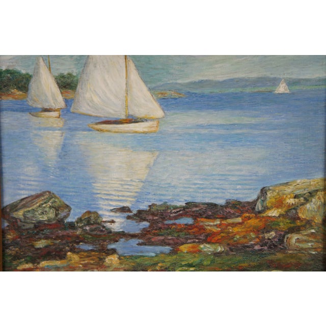 White Sails American Impressionist Oil Painting After Edward Henry Potthast 28" For Sale - Image 6 of 11