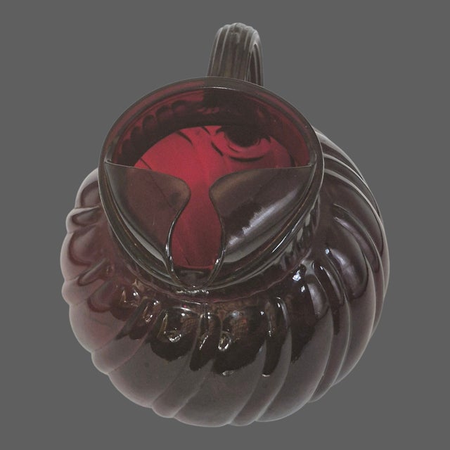 Vintage Anchor Hocking Royal Ruby Red Swirl Tilted Ball Pitcher For Sale - Image 6 of 9