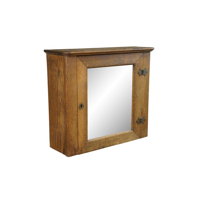 Rustic Antique Arts & Crafts Craftsman Oak Mirrored Apothecary Medicine Cabinet 18" For Sale - Image 3 of 10