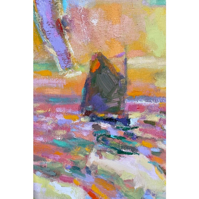 Ralph Della Volpe, Modernist Abstract Oil Painting Marine Seascape Sunset W Boat Ralph Della Volpe For Sale - Image 4 of 7