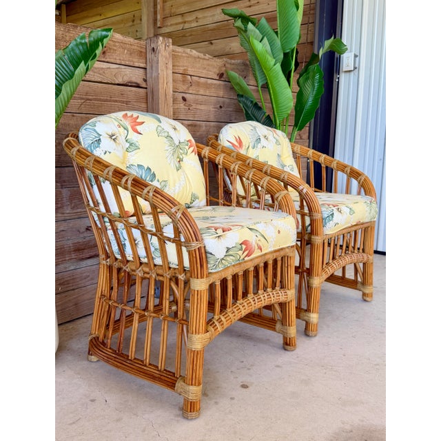 Vintage Coastal Organic Modern Pencil Rattan Lounge Chairs – Pair For Sale - Image 12 of 12