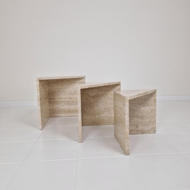 1980s Italian Travertine Nesting Tables, 1980s, Set of 3 For Sale - Image 5 of 18