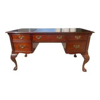 Sligh Leather Top Chippendale Style Writing Desk For Sale