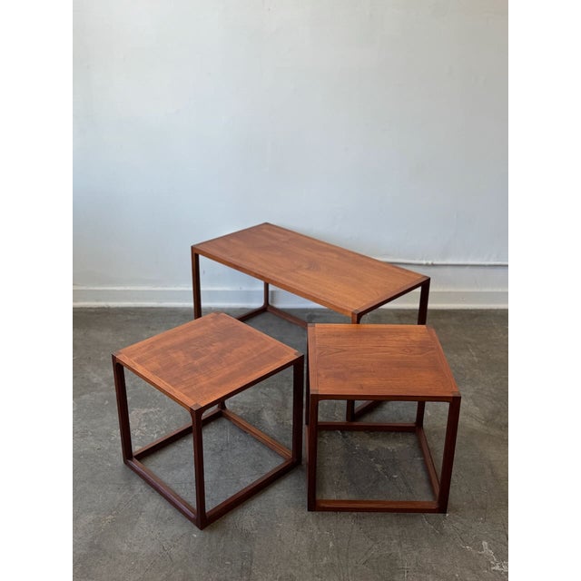 Brown Vintage Hovmand Style Set of 3 Teak Nesting Tables For Sale - Image 8 of 11
