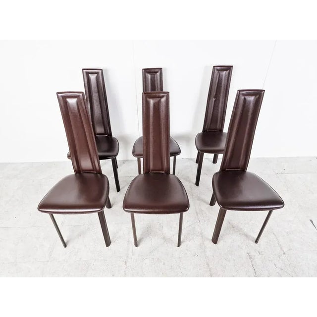 Vintage Brown Leather Dining Chairs, 1980s, Set of 6 For Sale - Image 4 of 11