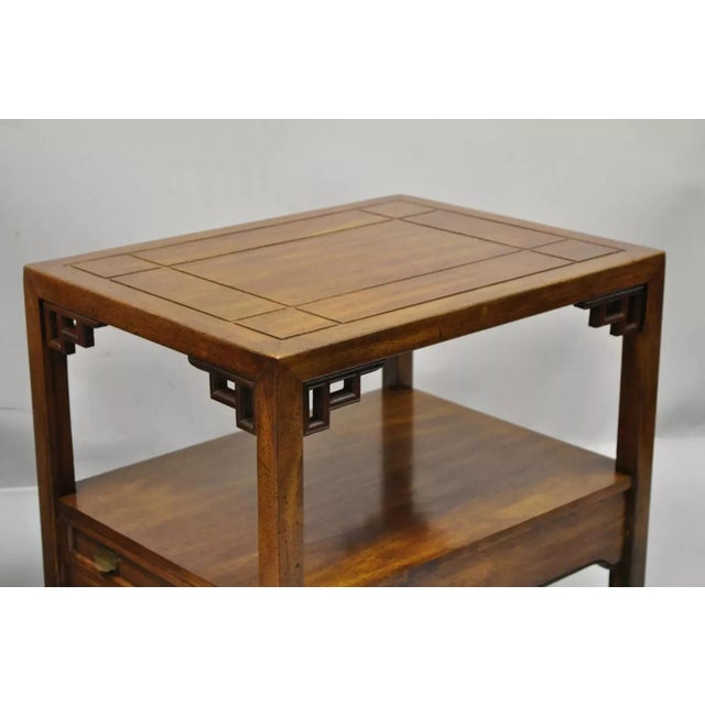 Brown Century Furniture Chinoiserie Fretwork Wooden Side Lamp End Tables - A Pair For Sale - Image 8 of 12