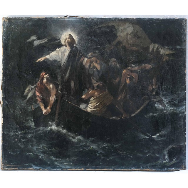Louis Eugène Baille, Christ, Miracle, Fish, Tiberiad, Sea, People, 1888, Oil on Canvas For Sale - Image 3 of 4