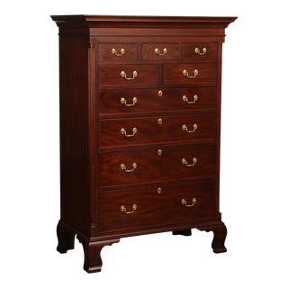 Henkel Harris Chippendale Style Mahogany New Market Tall Chest For Sale