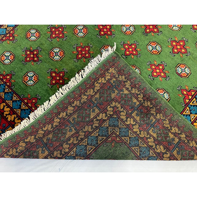 Green Turkmen Mori Gul Wool Area Rug, 5'7