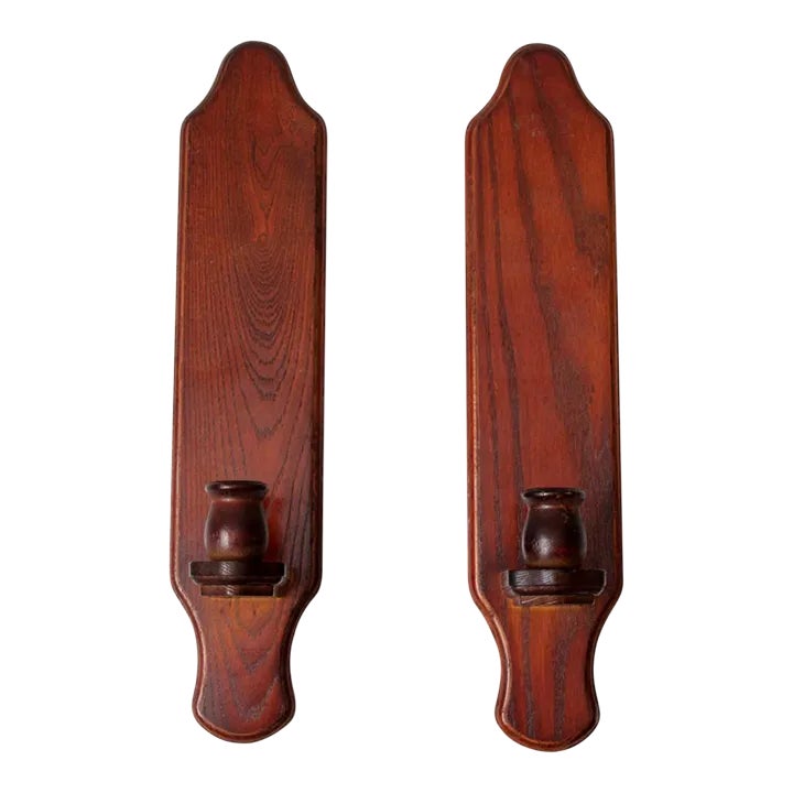 Vintage Wood Candlestick Wall Sconces Pair Chairish