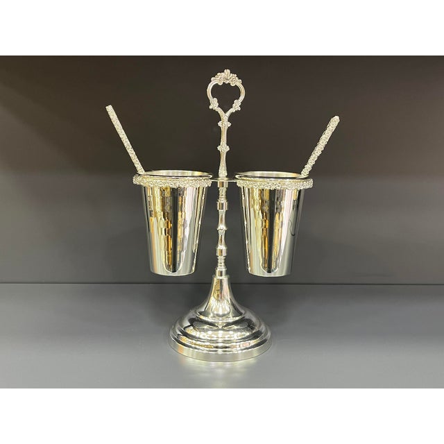Silver Plated and Brass Spoon Cutlery Holder For Sale - Image 11 of 11