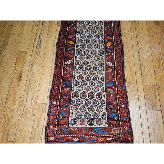 19th Century Persian Bidjar Runner, Hand-Knotted Wool, All-Over Paisley Pattern, Ivory & Rust Red, 3x13 For Sale - Image 9 of 14
