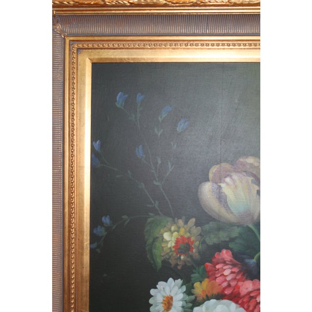 Textile Vintage Floral Still Life Oil Painting on Canvas, 32” X 44” For Sale - Image 7 of 8