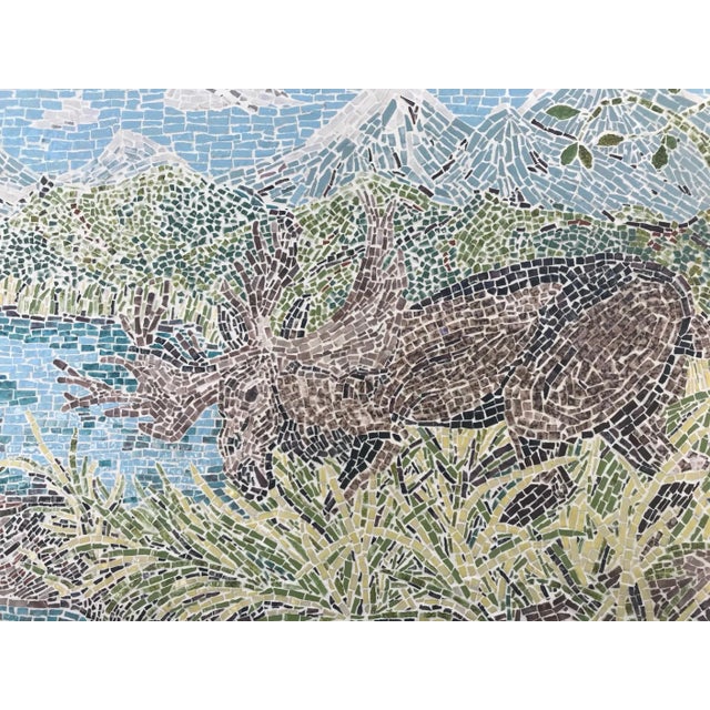 1950s Large American Alaskan Landscape Features Moose Micromosaic Panel For Sale In West Palm - Image 6 of 12